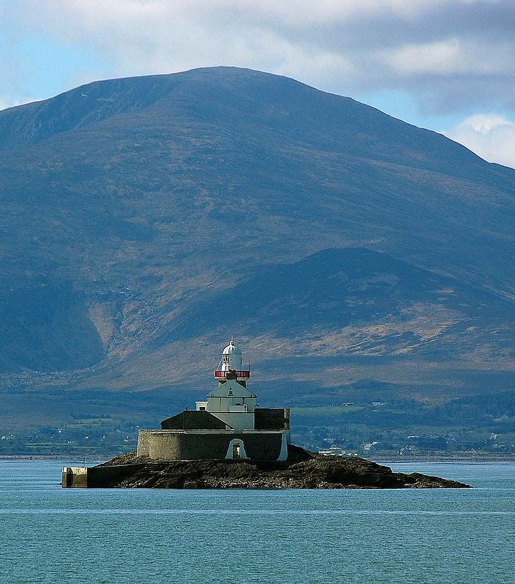 lighthouse, ireland, mountain, landscape, coast