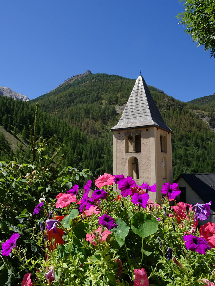klocktornet, bergkyrkan, byn, bergsby, Alperna, Mountain