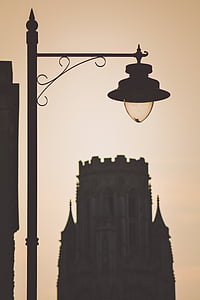 Sephia, фотография, улица, лампа, полюс, крушка, сграда