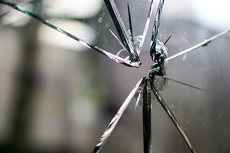 Glas, gebrochen, fragmentiert, Loch, Crack, Scheibe, Fenster