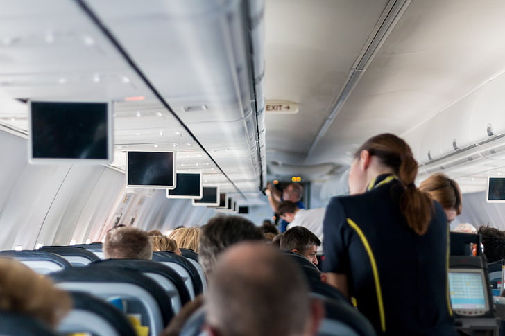 aircraft, stewardess, mockup, sit, screens, holiday, travel