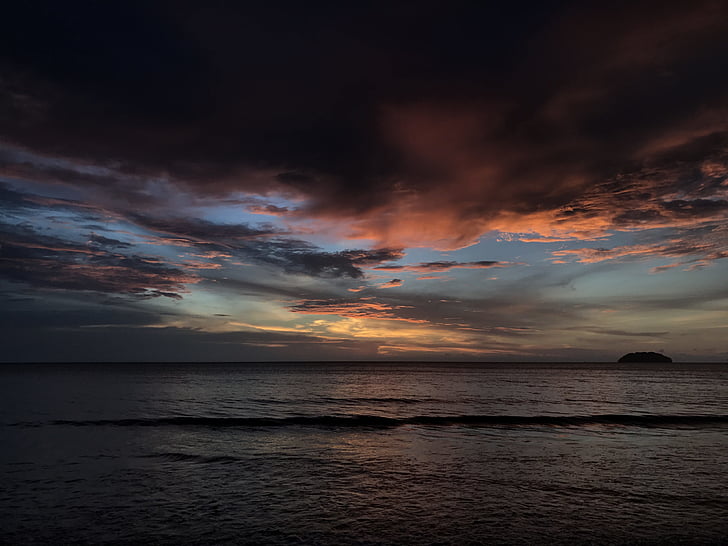 platja, posta de sol, Sabah, Mar, l'horitzó sobre l'aigua, núvol - cel, representacions
