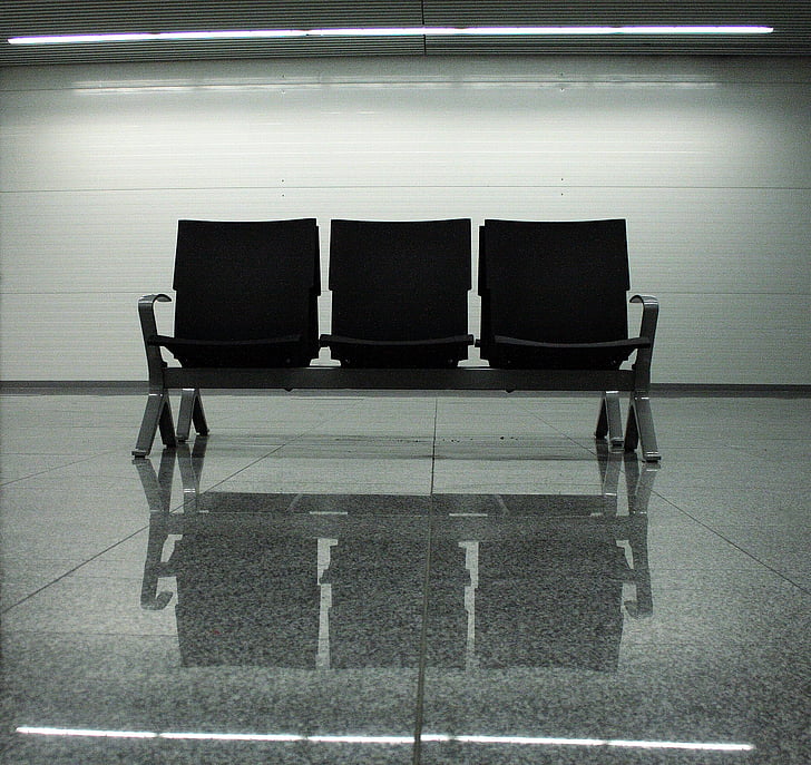 Bandara, Krakow, Polandia, bangku, kursi, tidak ada orang, di dalam ruangan