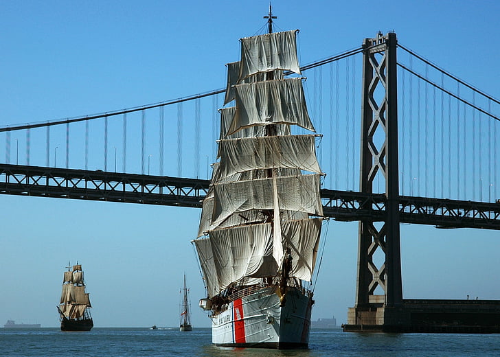корабель, катер, три щогловий, міст, Затока, Сан-Франциско, Золоті ворота