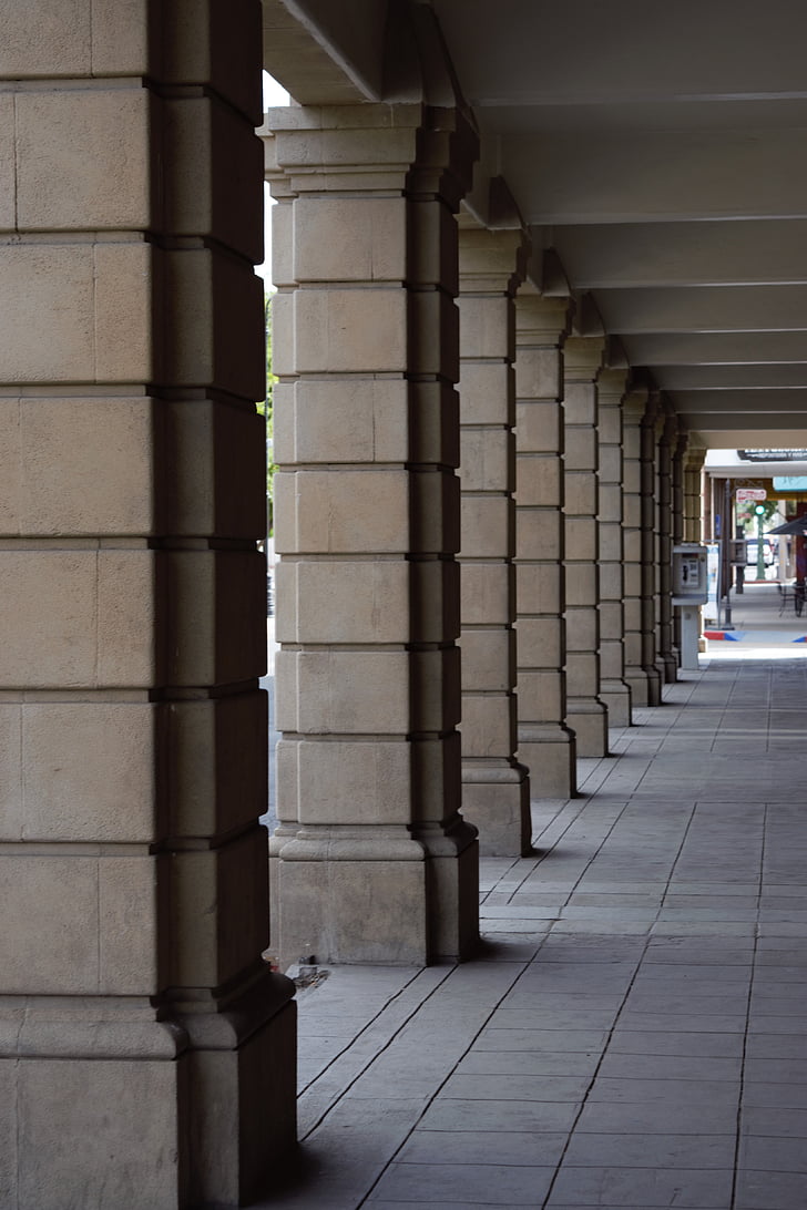 pillars, brown, hallway, street