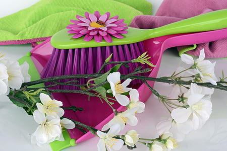 clean, spring putz, blade, broom, kehrset, flowers, pink
