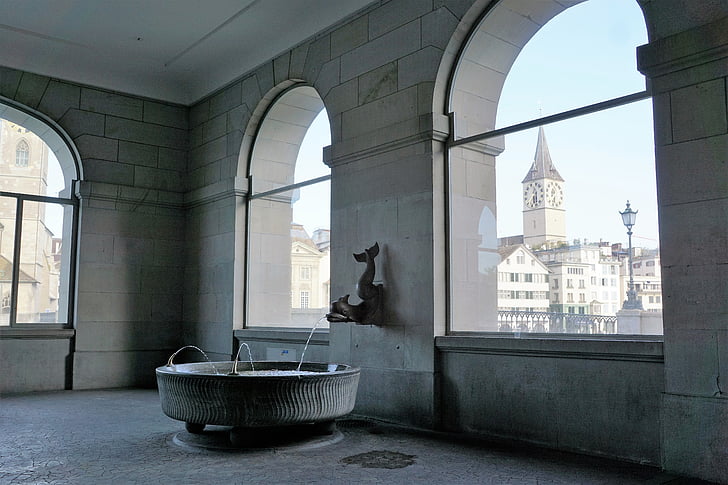 vodnjak, Zurich, Švica, vodi cerkev, vode, kiparstvo