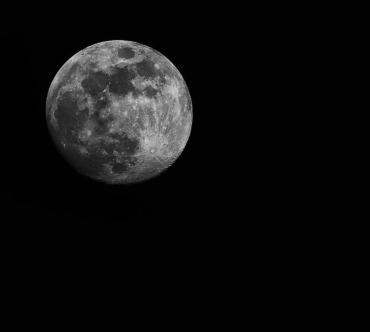 polna luna, planet, nebesnega telesa, luna, črno-belo, mistično, noč