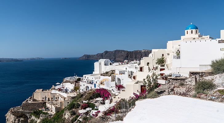 Santorini, Oia, Grčija, potovanja, arhitektura, bela, modra