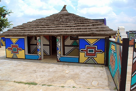 Sydafrika, Village, n'debele, dekoration, etniske, farve