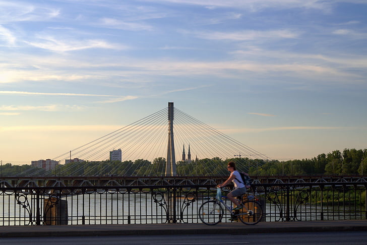 warsaw, wisla, bridge, bike, cyclist, cycle path, swietokrzyski bridge