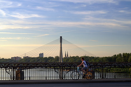Varsó, Wisla, híd, kerékpár, kerékpáros, kerékpárút, Swietokrzyski híd