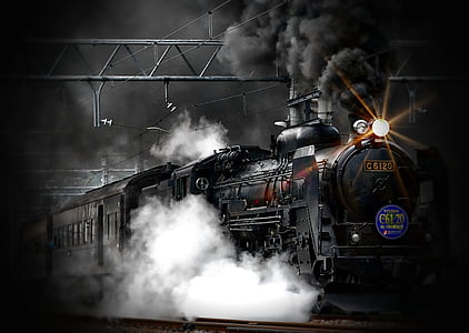 greyscale, photo, black, train, running, railway, grunge
