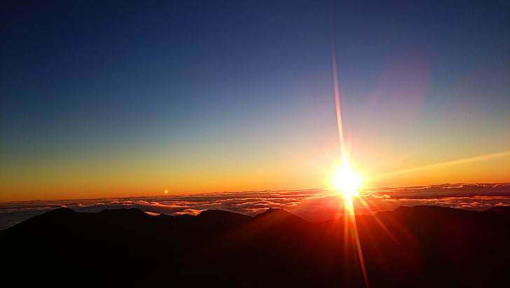 soluppgång, Haleakala, Hawaii, Maui, naturen, landskap, solnedgång
