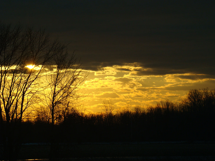 matahari terbenam, pohon, penghapusan, musim gugur, kontras, awan, Kanada