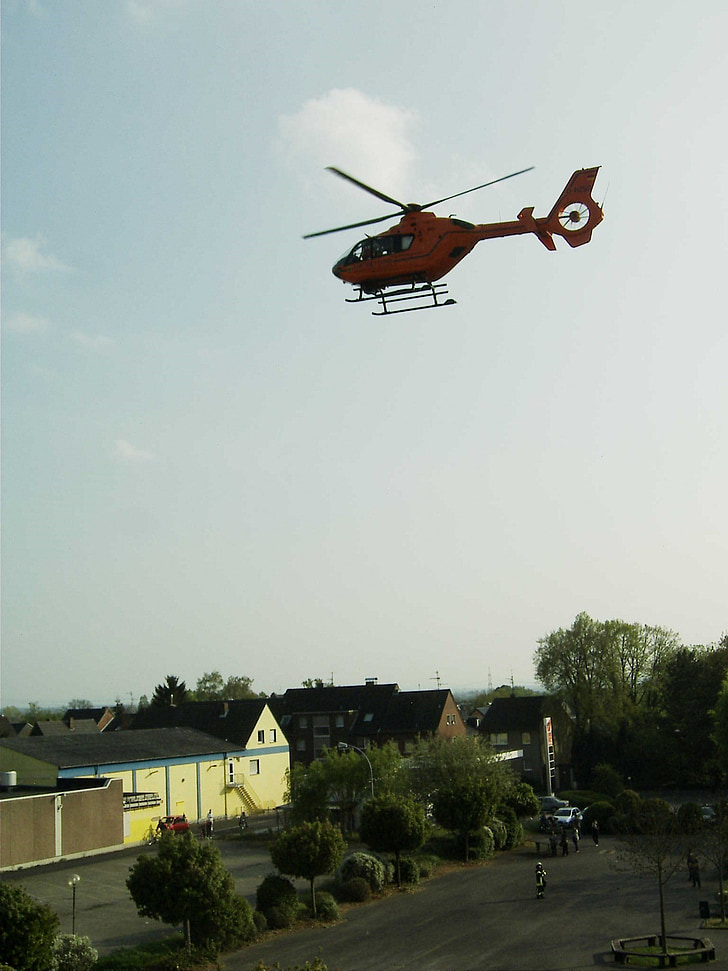rescue helicopter, helicopter, residential area, air space