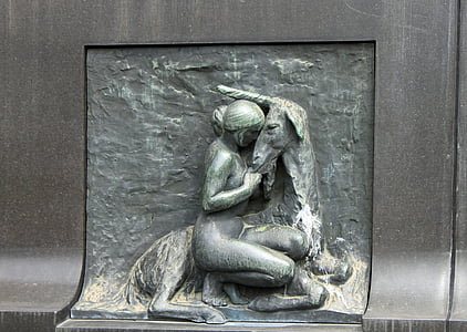 Kız, heykel, Tek boynuzlu at, Oslo, Vigeland, Bronz