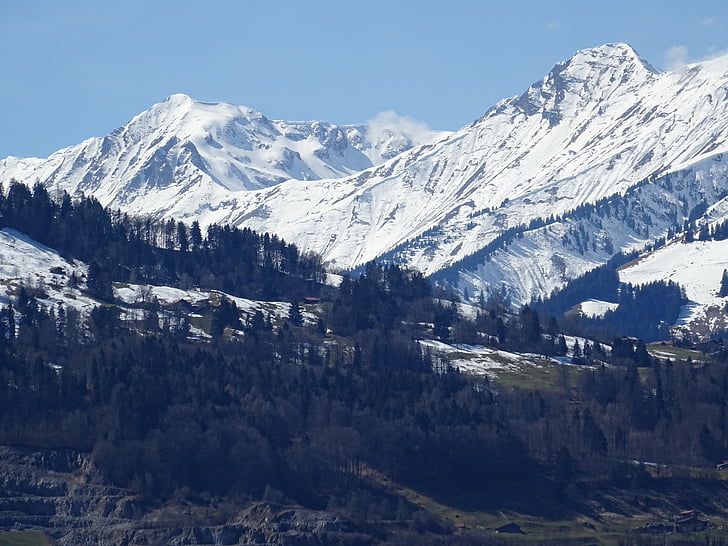 alpine, mountains, landscape, snow, winter, nature, sky