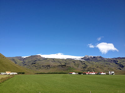 vulkan, Island, snijeg, krajolik, planine, priroda, livada