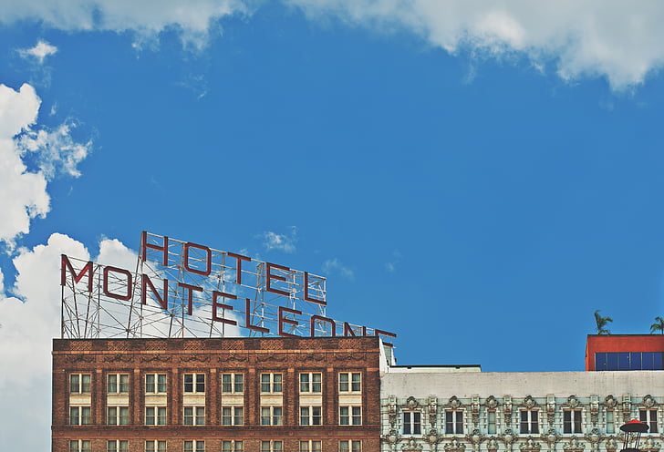 Hotel, tecken, byggnad, arkitektur, staden, blå, Sky