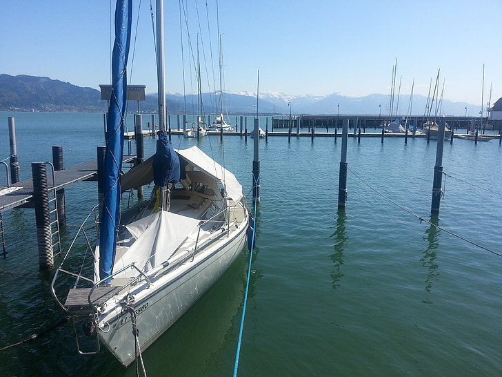 Segelboot, Marina, Lindau, am Bodensee, See, Hafen, Wasser
