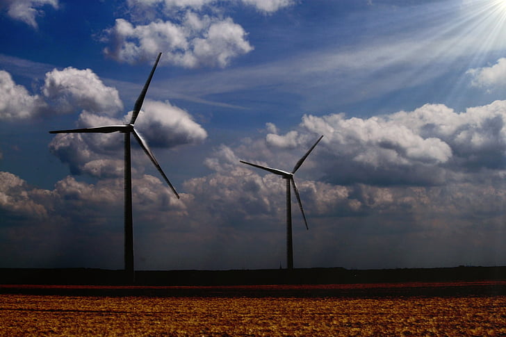 Pinwheel, windmolen, energie, windenergie, milieutechnologie, hemel, blauw