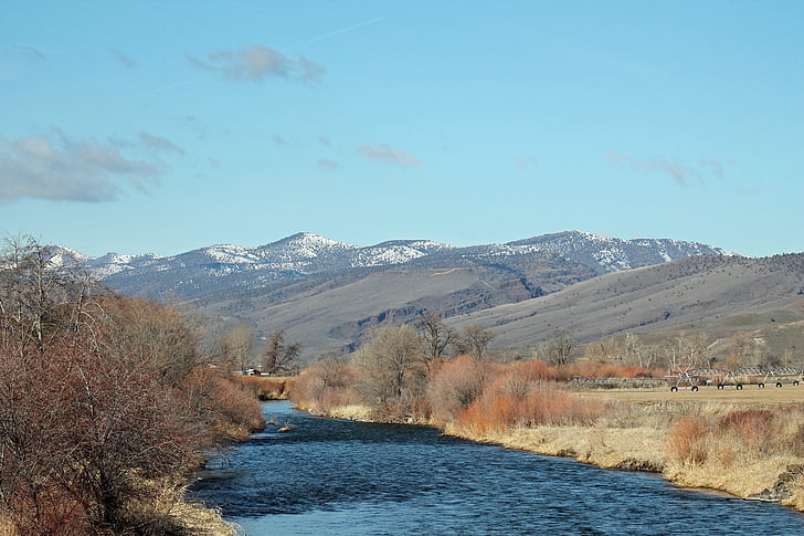 river, winter, landscape, nature, water, mountains, john day
