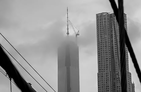 Нью-Йорк, США, мост, черный и белый, вид, Бруклинский мост, История