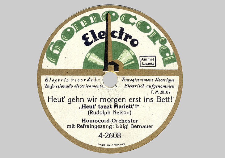 Schellackplatte, Schellack, 78 u/min, Label, Homo-Schnur, Tönung, Platte-label