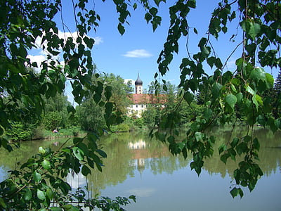 수도원 교회, oberschönenfeld, 수도원 연못, 슈바벤, 바바리아