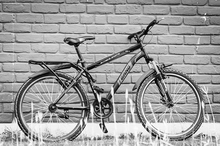 cykel, cykel, cyklus, mountainbike, fitness, sort og hvid, kæde
