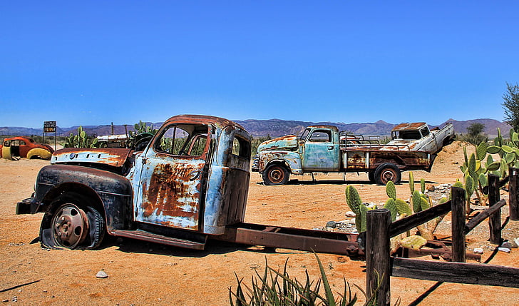 nerjavnega, puščava, razbitino avtomobila, Dare, stari, Namibija, avto