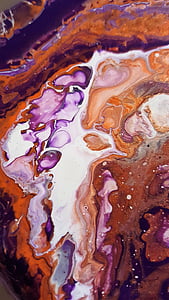 Orange, putih, cairan lukisan, karya seni, ungu