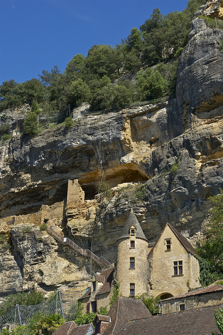 Dordogne, Cave dwellers, Troglodytes, rock, Roque-gageac, ruina, al XII-lea