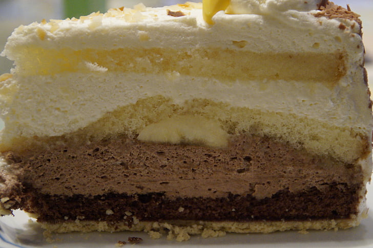 cream cake, banana cake, pastry shop, cream, layer, layered, delicious