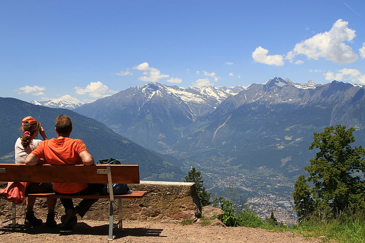 montagne, paesaggio, alpino, Merano, Banca, umano, punto di vista