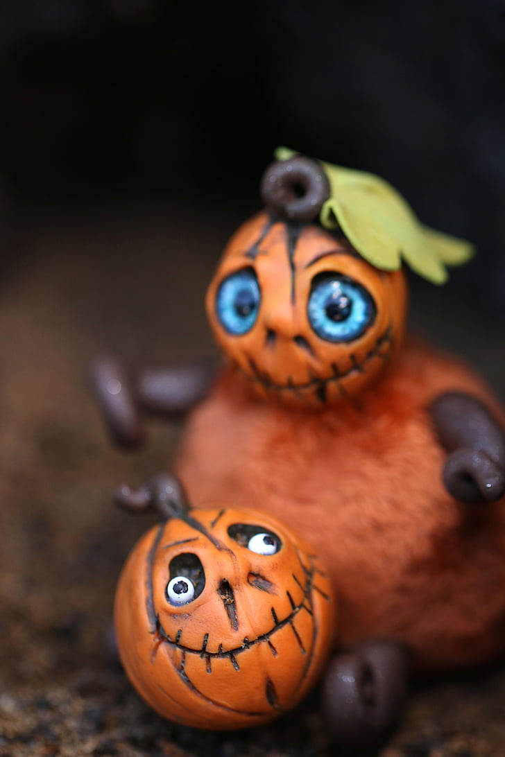 græskar, Halloween, tal, miniaturer, orange, spooky, horror
