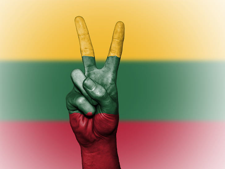Lituanie, paix, main, nation, arrière-plan, bannière, couleurs