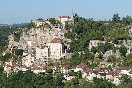 táj, Rocamadour, falu, Franciaország, szikla, alzou, sziklafalak