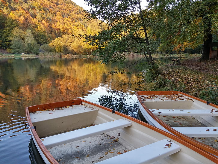 båt, hösten, stenen utfärda utegångsförbud, vatten, landskap, helgdagar, vid vattnet