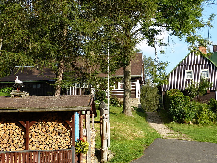 Village, Poľsko, Domov, idylické, drevo, palivové drevo, vzdialenosť
