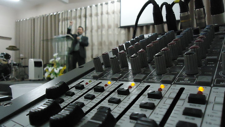 table, sound, mixer, pastor, church, electronics, audio equipment