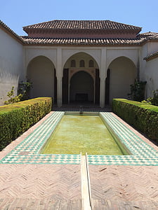 alcazaba, malaga, court, fountain, garden, moorish, spain