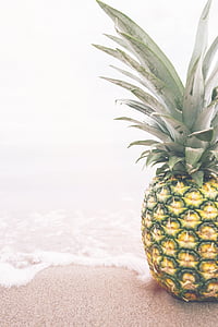 pineapple, fruit, food, sand, beach, tropical, summer