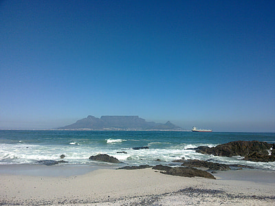 blå himmel, tabel mountain, Beach, Cape town, havet, kystlinje, natur