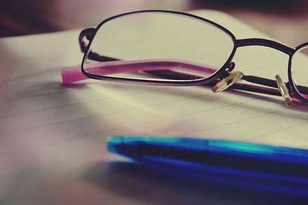 glasses, notepad, pen, coolie, note, office, block