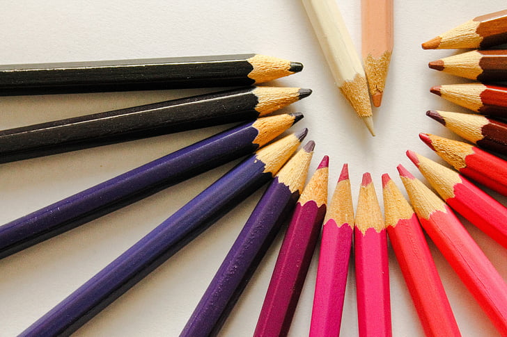 spalvotieji pieštukai, spalvinga, brėžinys, spalva, balta, smėlio sp., Juoda
