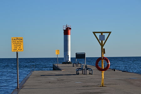 pier, lighthouse, harbour, sea, water, harbor, coast