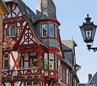 phố cổ, giàn, mặt tiền, Gable, đèn lồng, Lahn ở marburg, Upper town