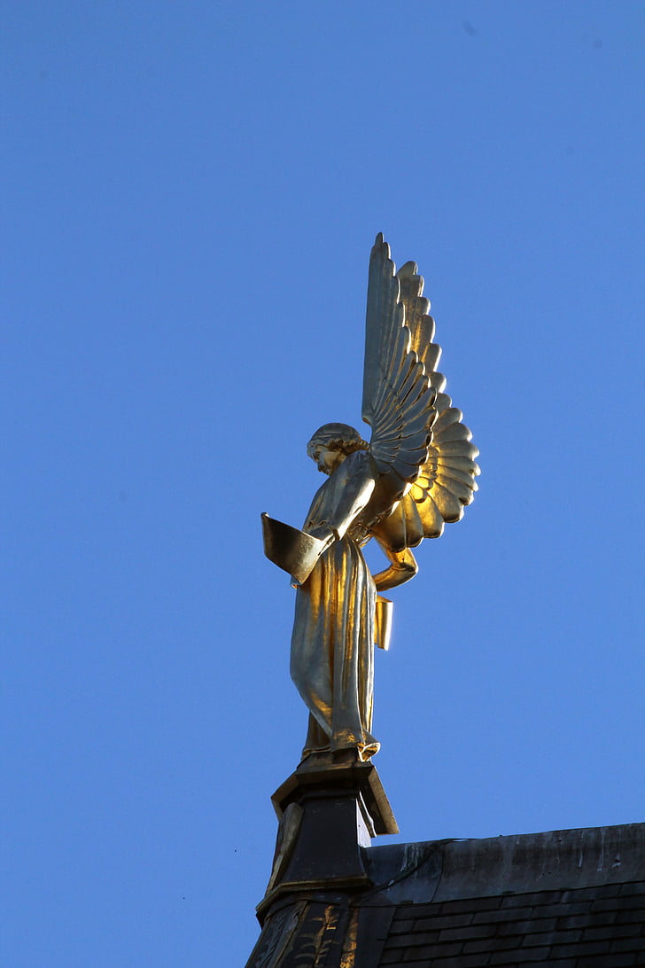 Anioł, posąg, Złoto, błękitne niebo, Francja, Montmorency, Île-de-france